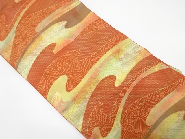 霞に流水模様織り出し　名古屋帯